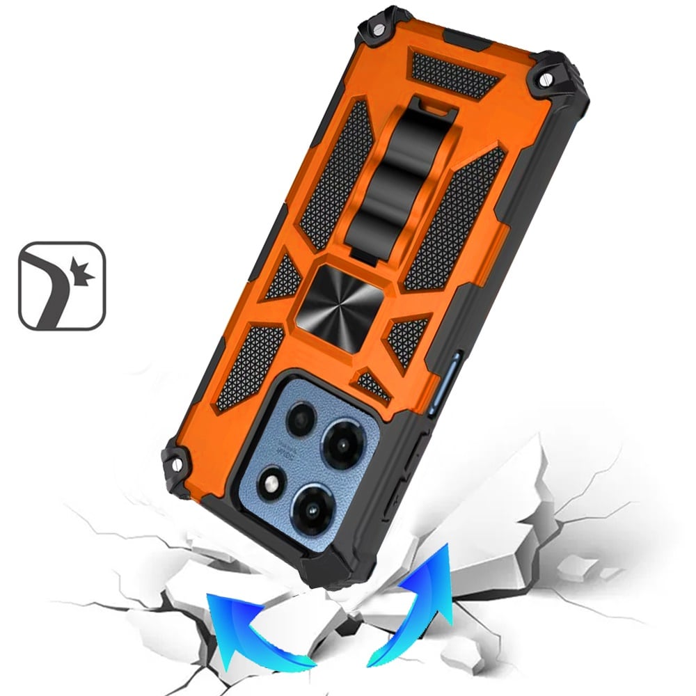 For Motorola Moto G Play 5G 2026 Hybrid Shockproof [Military Grade] Rugged Protective with Magnetic Car Mount & Invisible Stand Case Cover Cosmic Orange