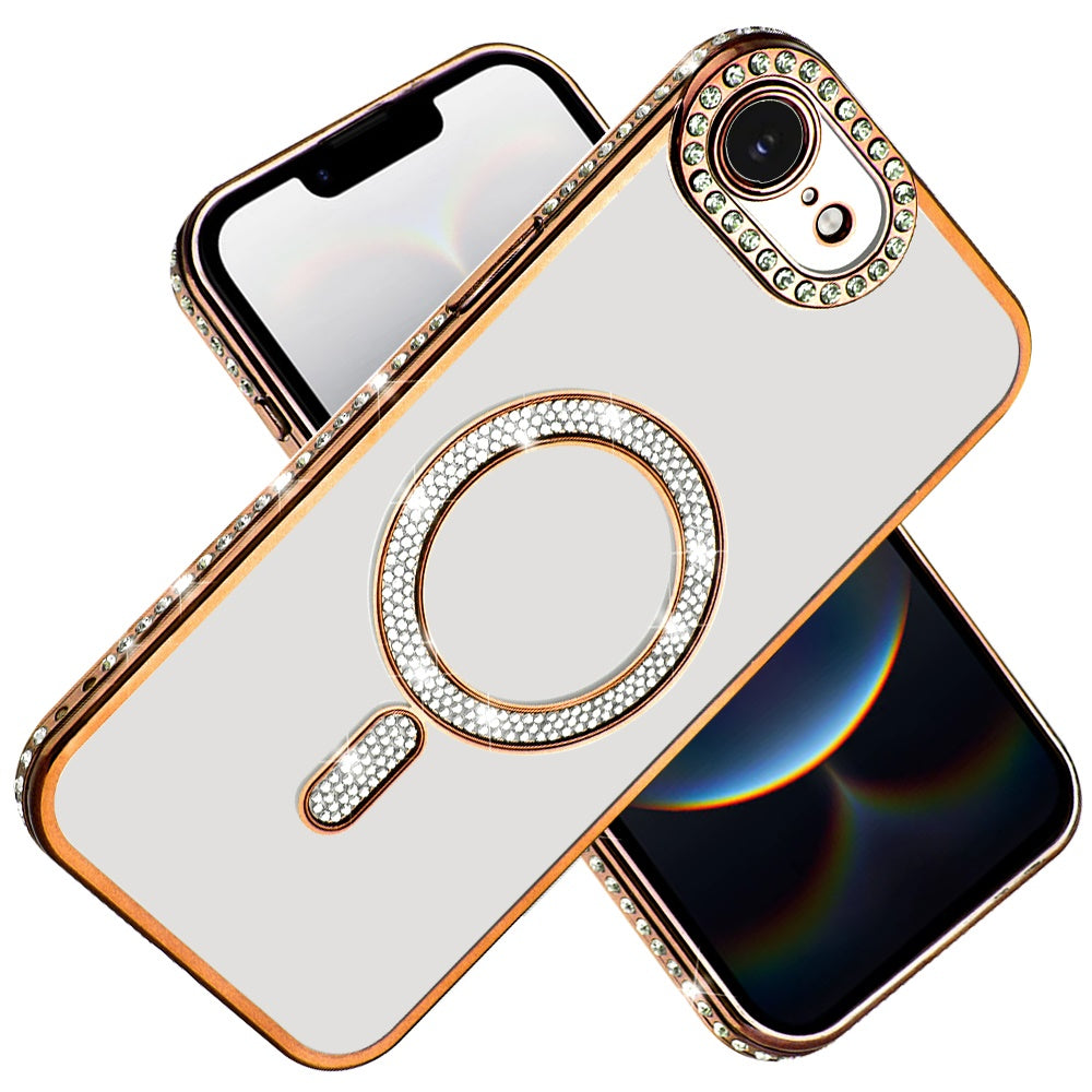 For Apple iPhone 16e Bling Case with Diamond Magnetic Circle, Transparent Slim Shockproof Hybrid Slim Fit Case Cover