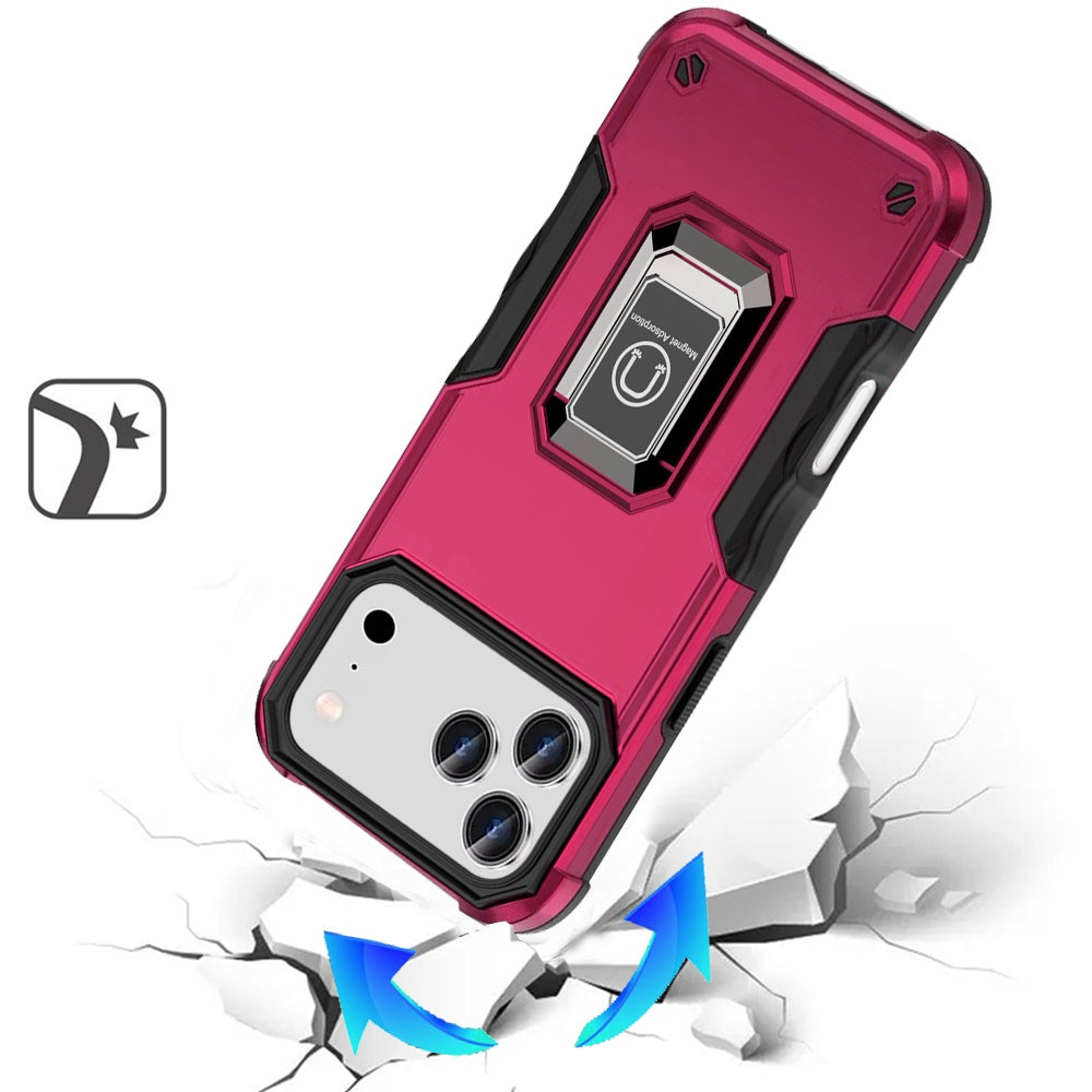 For Apple iPhone 17 Pro Max (6.9") Hybrid Stand Magnetic Ring Holder Kickstand Heavy Duty Rugged Drop Silicone & Hard PC Shockproof Case Cover