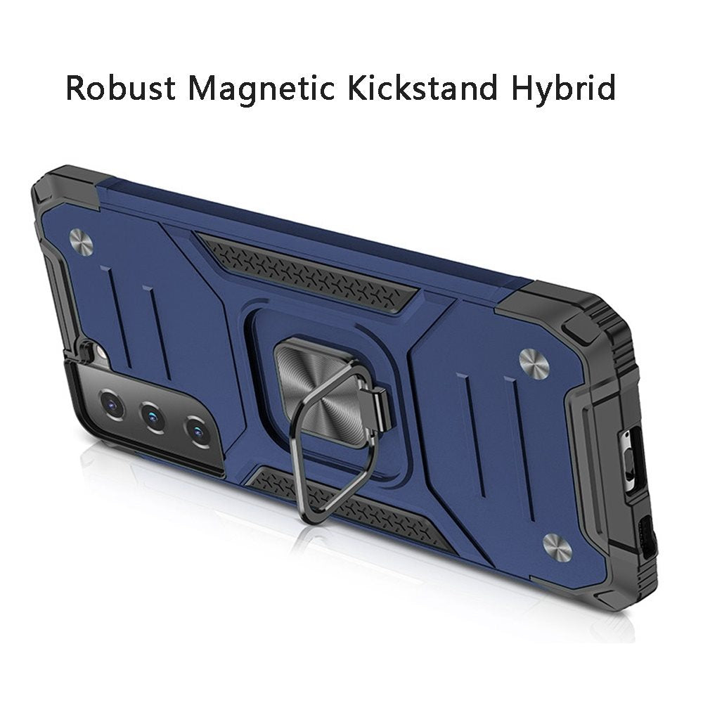 For Samsung Galaxy S21 Armor Hybrid Magnetic Stand with Ring Holder Kickstand Shockproof Heavy-Duty Durable Rugged TPU Dual Layer Case Cover Blue