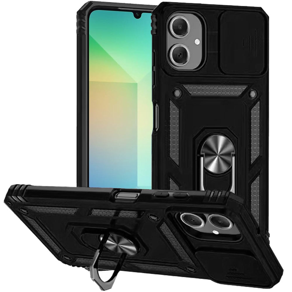 For Samsung Galaxy A06 Hybrid Shockproof Edge Bumper with Stand, Camera Lens Protection & 360° Rotate Ring Kickstand Case Cover
