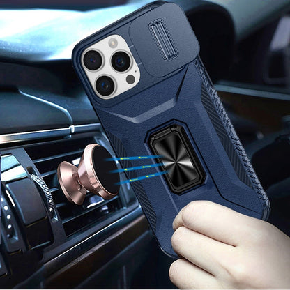 For Apple iPhone 13 Pro Max Case, Camera Cover with Magnetic Rotation Ring Stand, Military Grade Hybrid Hard TPU Shockproof Case Cover Blue