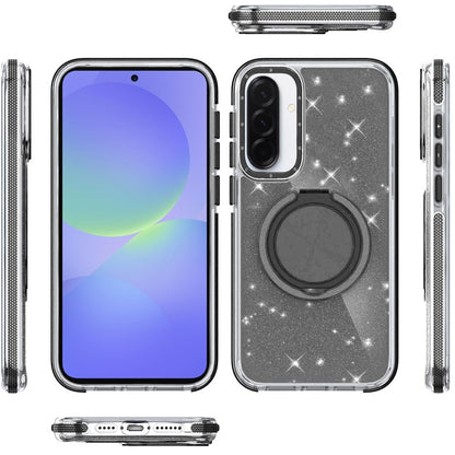 For Samsung Galaxy A37 Slim Bling Glitter Sparkly Shimmer Hybrid with Magnetic Ring and 360° Rotational Stand [Compatible with Magsafe] Case Cover