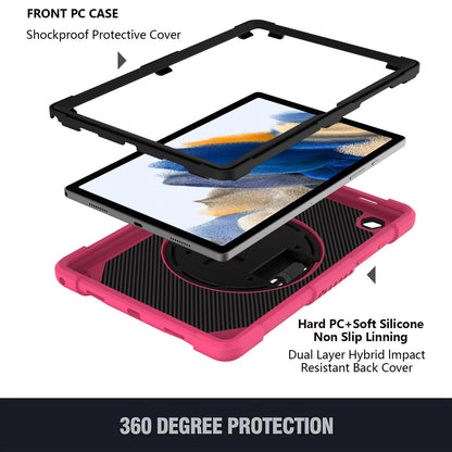 For 3-in-1 Tough Hybrid Shockproof Protector Silicone TPU with Pencil Holder, Kickstand, Hand & Shoulder Strap Hot Pink Tablet Case Cover