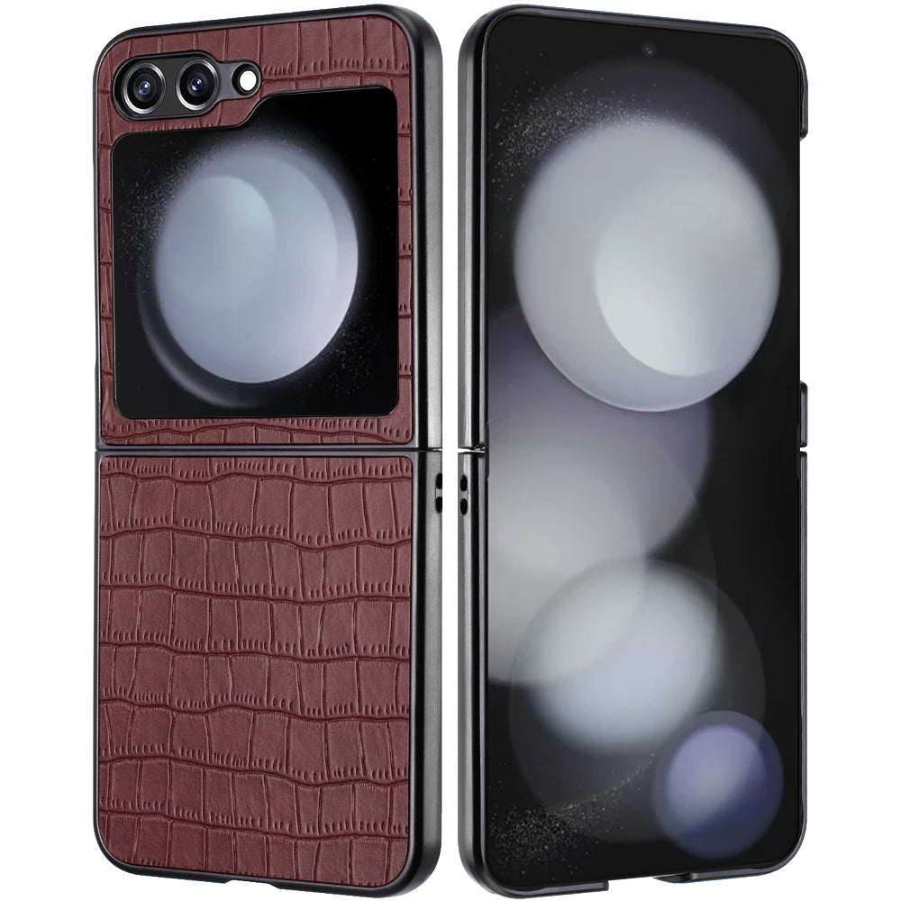 For Samsung Galaxy Z Flip 7 FE PU Vegan Leather Case, Premium Snap-On Hard Shell Cover, Slim Fit Protective Matte Finish Case Cover