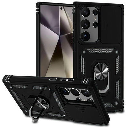 For Samsung Galaxy S25 Ultra Hybrid Ring Shockproof with 360° Rotate Ring Kickstand, Camera Lens Protection, Soft Edge Bumper Case Cover