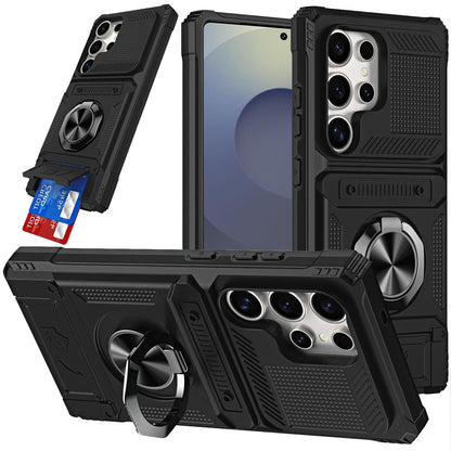 For Samsung Galaxy A57 2X Card Slot Metal Ring Stand Hybrid Shockproof Heavy Duty Drop Protection Multi Functional Design Case Cover