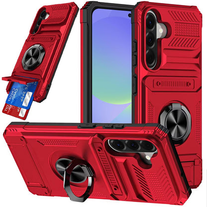 For Samsung Galaxy A37 2X Card Slot Metal Ring Stand Hybrid Shockproof Heavy Duty Drop Protection Multi Functional Design Case Cover