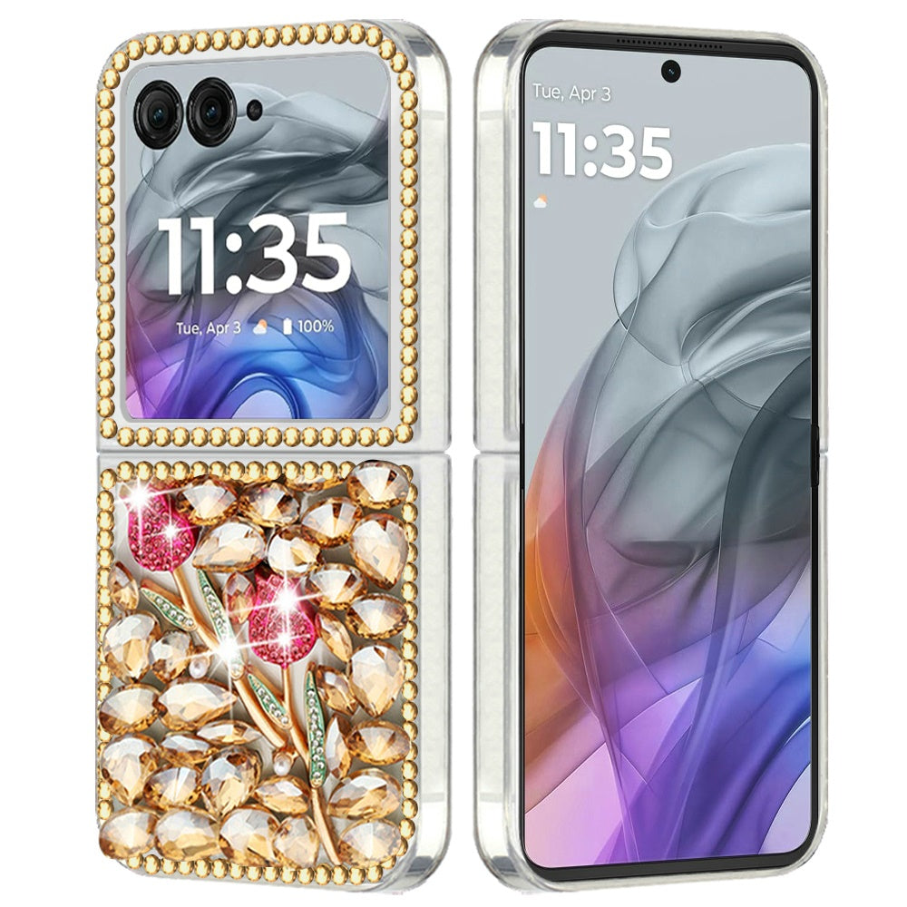 For Motorola Razr+ Plus 2024 Bling Crystal 3D Full Diamonds Luxury Sparkle Rhinestone Ornaments Fashion Hybrid Case Cover