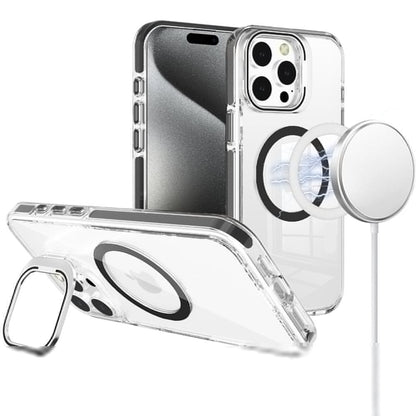 For Apple iPhone 17 Air (6.6") Built-in Camera Kick-Stand, Compatible with MagSafe, Transparent Colorful Edged Tough Hybrid TPU Case Cover Black