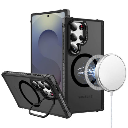 For Samsung Galaxy S23 Ultra Hybrid Metal Camera Stand Ring Sturdy, Compatible with MagSafe, Matte Hard TPU Colorful Edge Case Cover