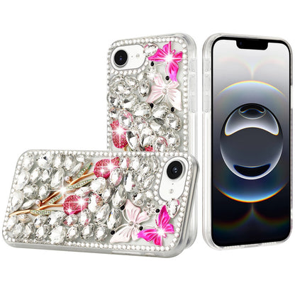 For Apple iPhone 17E /16E Bling Crystal 3D Full Diamonds Luxury Sparkle Rhinestone Hybrid Protective Case Cover