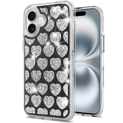 For Apple iPhone 16 (6.1") Sparkly 3D Design Diamond Shockproof Protective Bling Rhinestone Hybrid Skin PC + TPU Case Cover