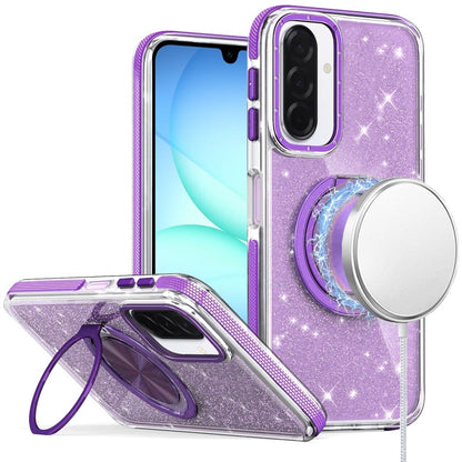 For Samsung Galaxy S25 Fan Edition /Galaxy S25 FE Slim Bling Glitter Sparkly Shimmer Hybrid with Magnetic Ring and 360° Rotational Stand [Compatible with Magsafe] Case Cover Purple