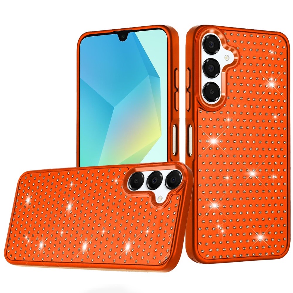 Phone Case for Samsung Galaxy A16 5G Luxury Diamond Bling Sparkle Chrome Metallic Edge Shockproof Durable Protective Stylish Premium Hybrid Design Cover Cosmic Orange