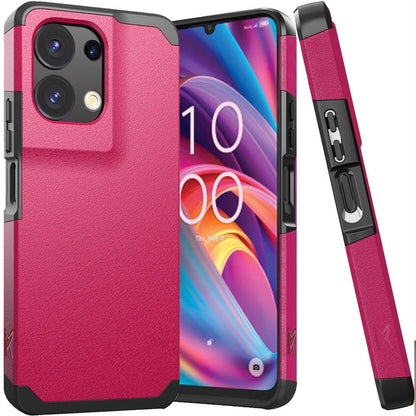 For TCL K32 5G Ultra Slim Corner Protection Shock Absorption Hybrid Dual Layer Hard PC + TPU Rubber Armor Defender Case Cover Fuchsia Pink