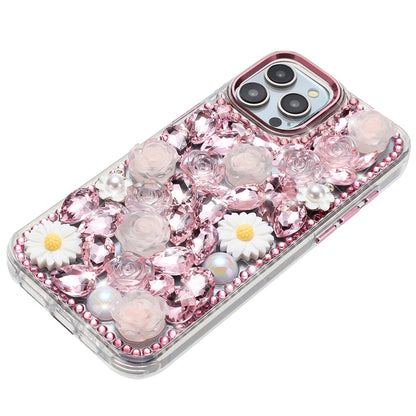 For Apple iPhone 12 Pro Max Fashion Daisy Floral Series, Full 3D Bling Crystal Diamonds Sparkling Rhinestone Glitter Hybrid Design Case Cover