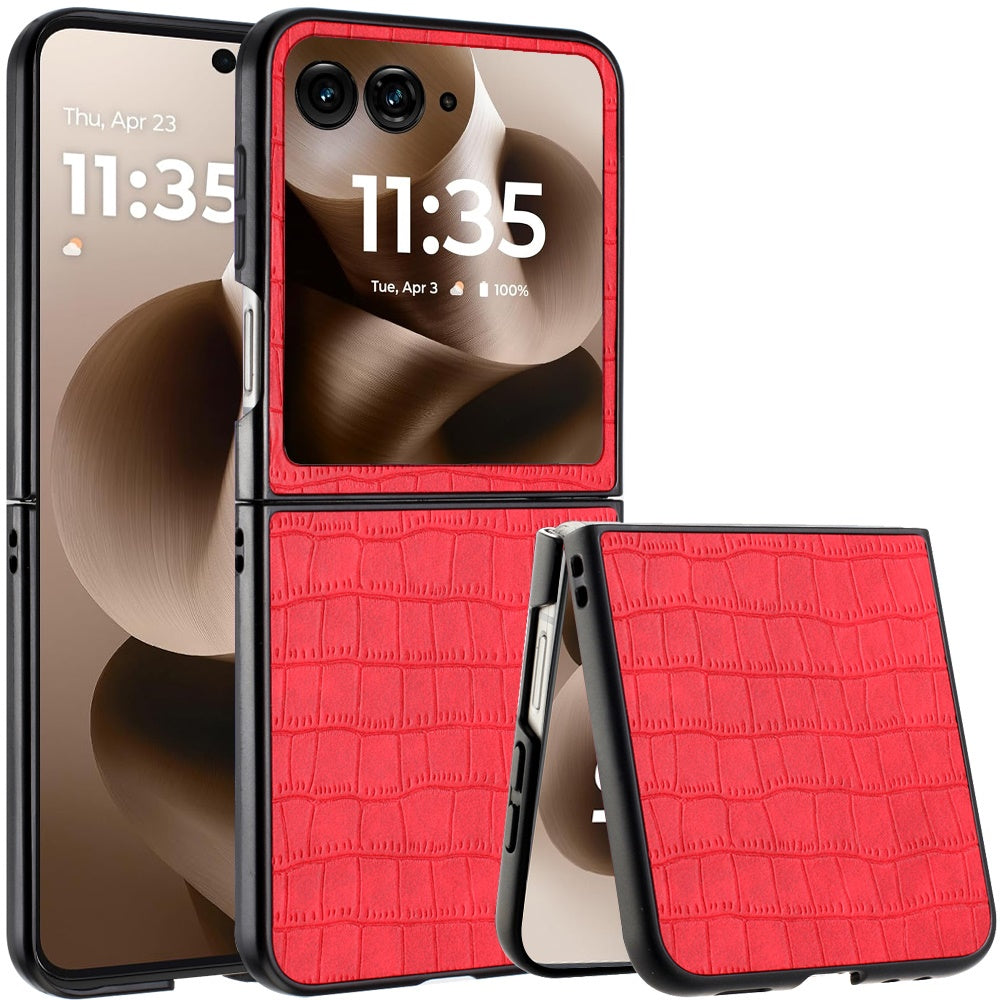 For Motorola Razr+ PLUS (2025 /2024) PU Vegan Leather Case, Premium Snap-On Hard Shell Cover, Slim Fit Protective Matte Finish Case Cover Red