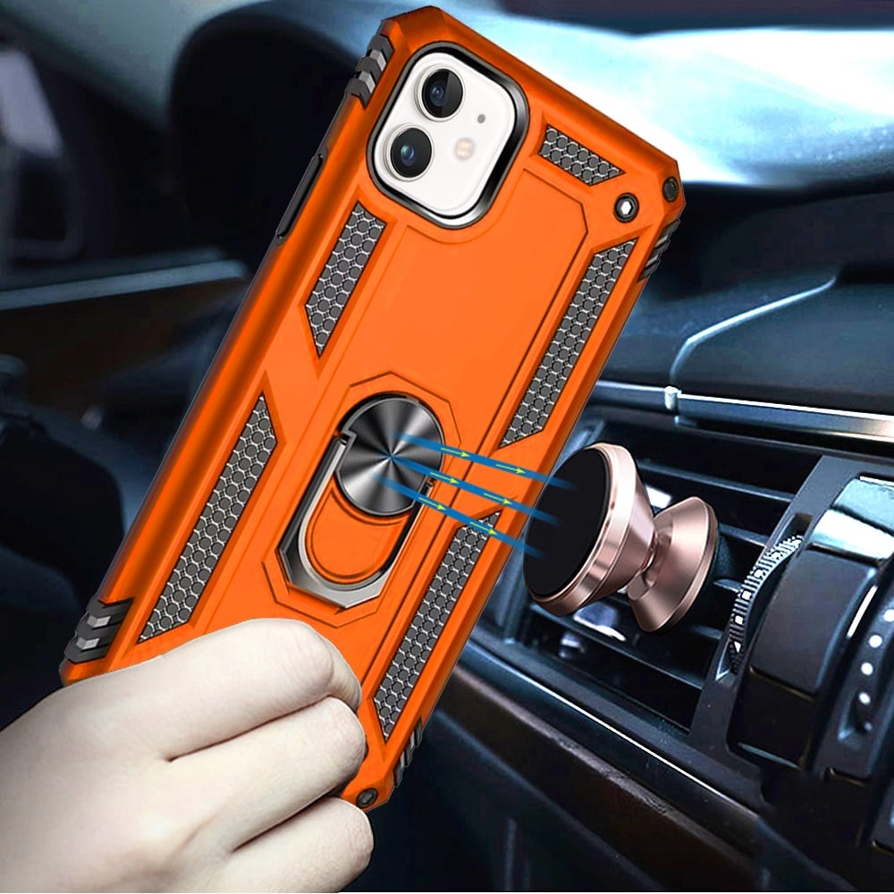 For iPhone 12 / iPhone 12 Pro (6.1") Hybrid Shockproof Durable 360 Degree Rotatable Ring Stand Holder Kickstand Fit Magnetic Car Mount Case Cover Cosmic Orange
