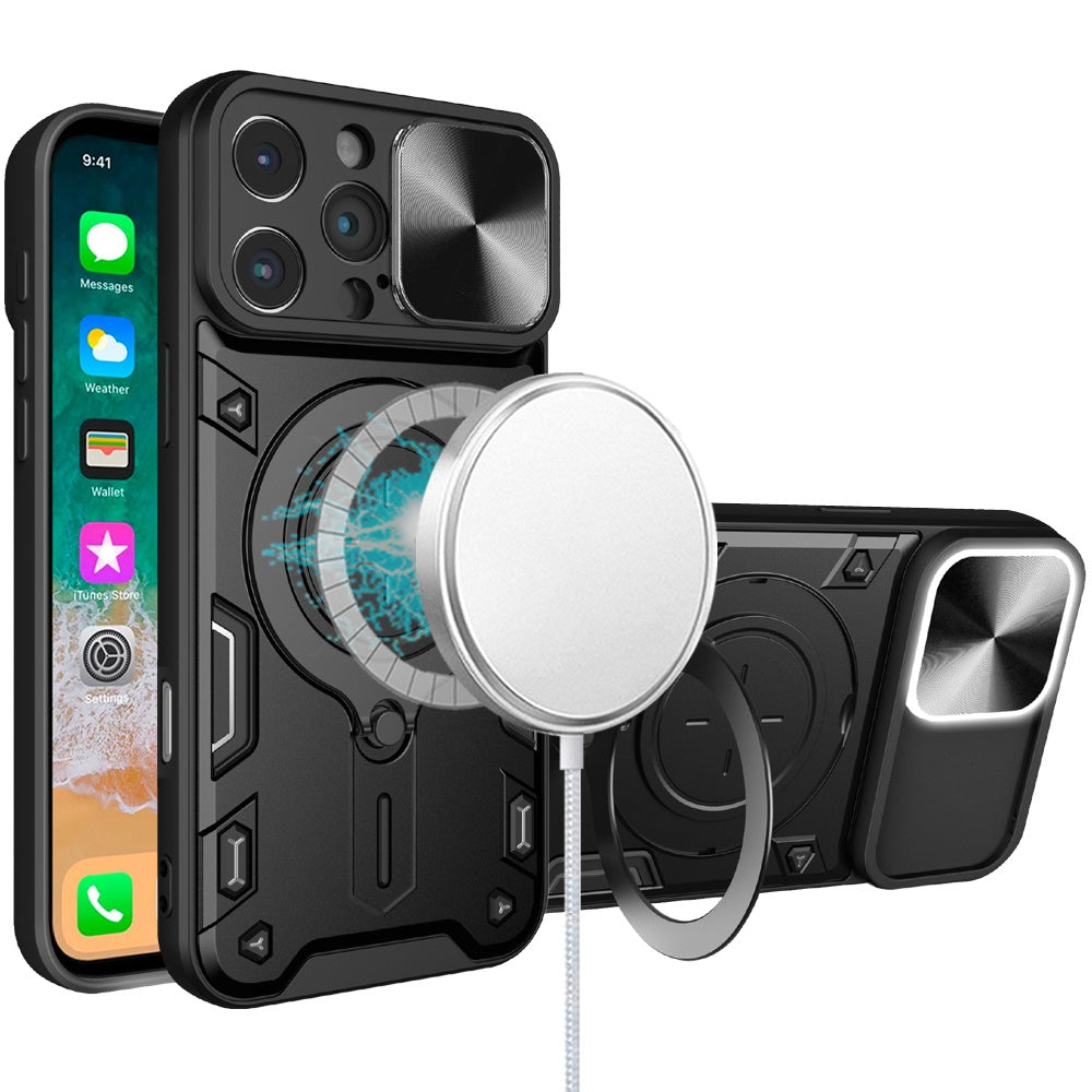 For iPhone 16 (6.1") Hybrid Magnetic 360° Ring Kickstand, MagSafe Compatible, Durable Full Camera Lens Protection Case Cover Dark Purple
