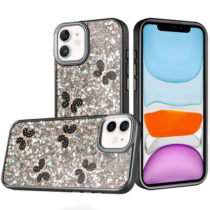 For Apple iPhone 11 Cute Butterfly Crystal Diamond Glitter Case Sparkle Bling Frame Metallic Edges, Shimmer TPU Hybrid Case Cover