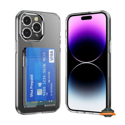 For Apple iPhone 15 Pro (6.1") Wallet Rubber Acrylic TPU with Credit Card ID Slot Holder Design Slim Fit Shockproof Clear Phone Case Cover