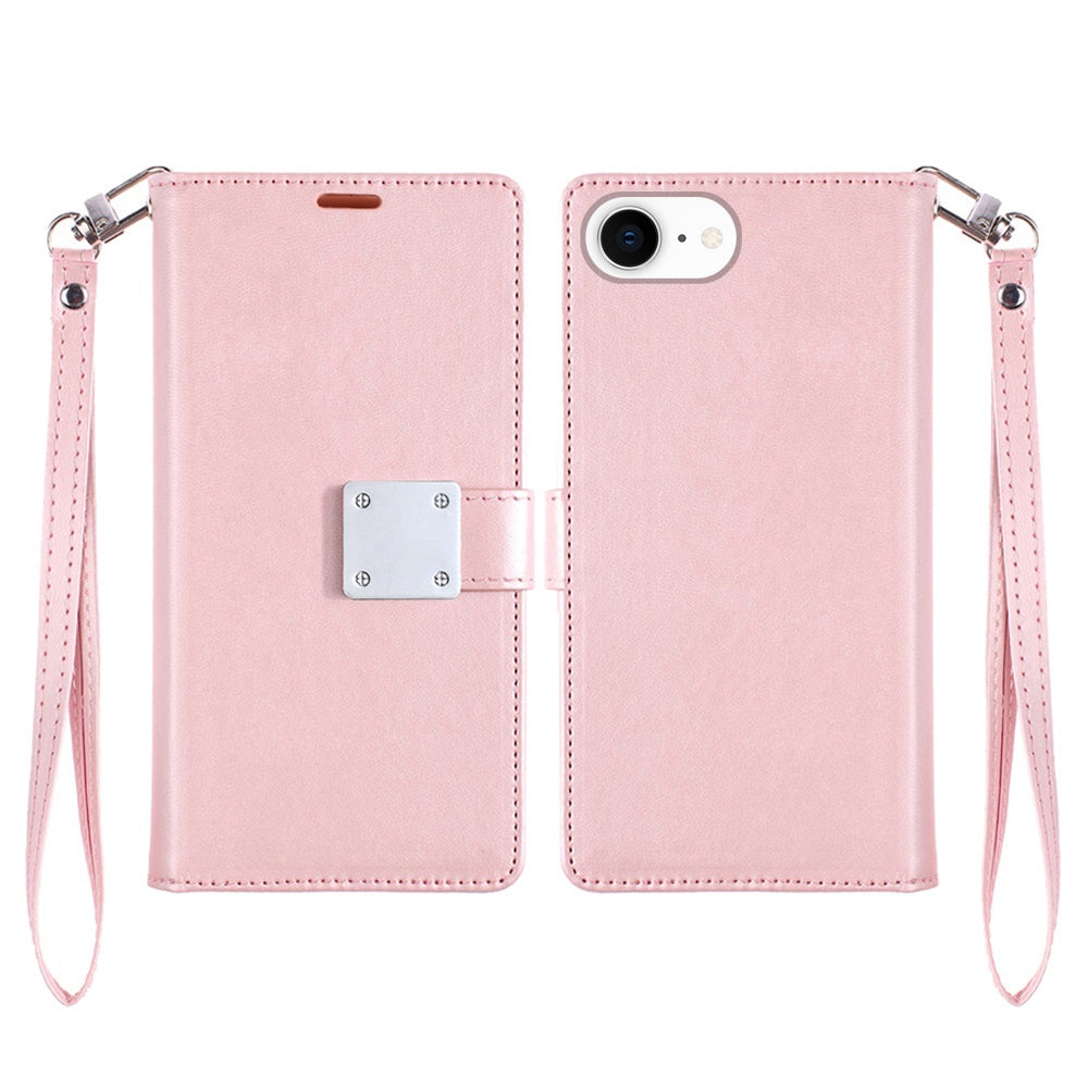 For Samsung Galaxy S21 Ultra Wallet Case with ID/ Card Holder, Wristlet Strap, Magnetic TPU Protective Shockproof Folio Flip Case Cover Rose Gold