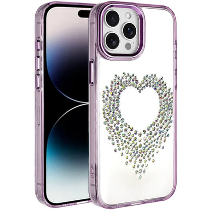 For iPhone 14 Pro Max (6.7") Angel Hearts Bling Glitter Diamond Hybrid TPU Cover, Colorful Frame Shockproof Protective Back Case Cover