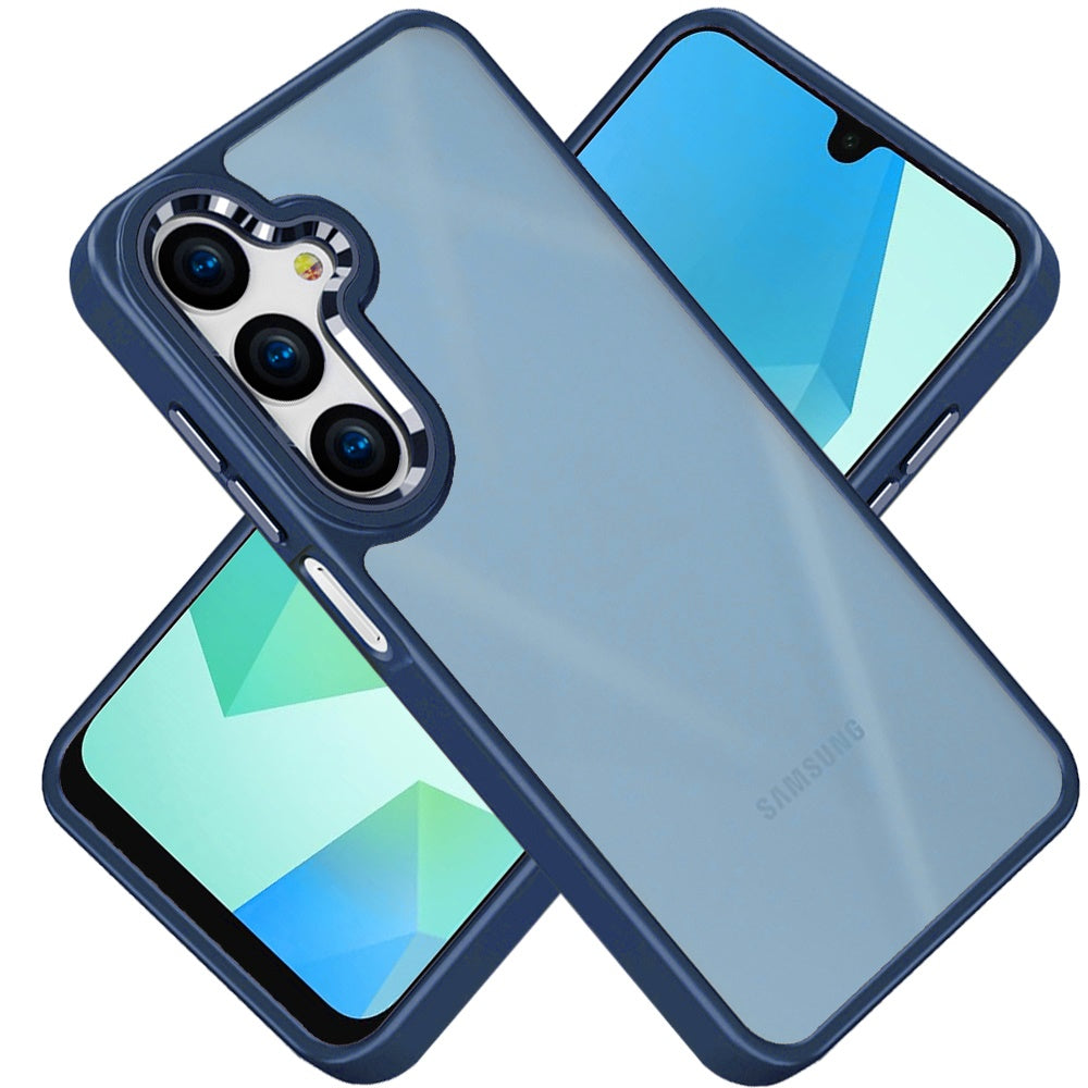 For Samsung Galaxy A16 5G Slim Fit Hybrid Transparent Thick Acrylic with Metal Buttons Frame Protective Hard PC + TPU Shockproof Case Cover