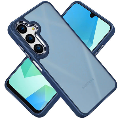 For Samsung Galaxy A16 5G Slim Fit Hybrid Transparent Thick Acrylic with Metal Buttons Frame Protective Hard PC + TPU Shockproof Case Cover