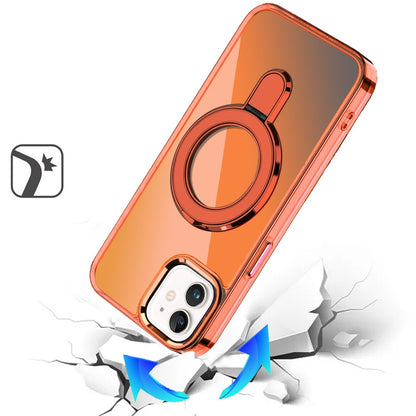 For iPhone 12 / iPhone 12 Pro (6.1") Chrome Hybrid with Rotating Magnetic Circle Ring Stand, Slim Shockproof Hybrid Case Cover Cosmic Orange