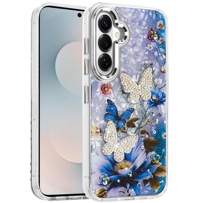 For Samsung Galaxy S26+ / S26 Plus Epoxy Glitter Flowers Bling 3D Butterfly Fashion TPU Hybrid with Shockproof Protection Case Cover