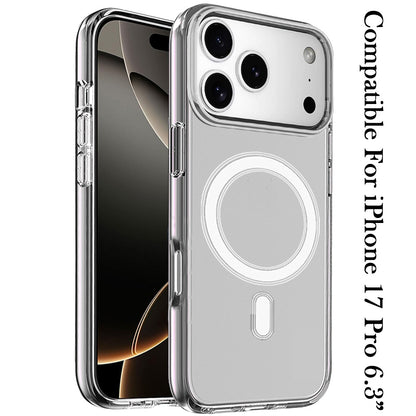 For Apple iPhone 17 Pro MagSafe Compatible Transparent Hybrid Case with Magnetic Circle, Shock Absorption TPU Rubber Case Cover Smoke Gray