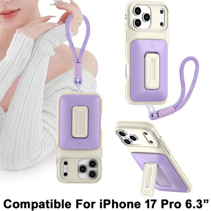 For Apple iPhone 17 Pro Wallet Case with 2- Credit Card Holder, Wrist Strap & Kickstand Hybrid Shockproof TPU Case Cover