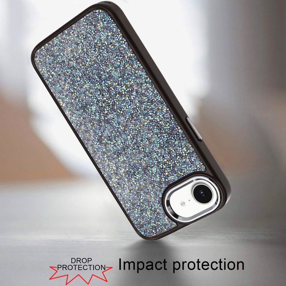 For Apple iPhone 17E /16E Crystal Sparkle Diamond Glass Full Mini Glitter Bling Frame TPU Hybrid Protective Case Cover