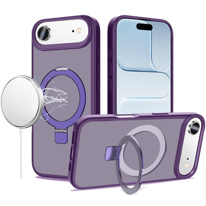 For Apple iPhone 17 Air (6.6") Magnetic Circle Back with Ring Stand Full Rotation Matte Hybrid Shockproof Case Cover