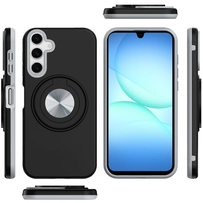 For Samsung Galaxy A17 5G Metal Matte Hybrid with Invisible Rotational Ring Stand, Car Mount Friendly, Military Grade Slim Fit Sturdy Case Cover Black