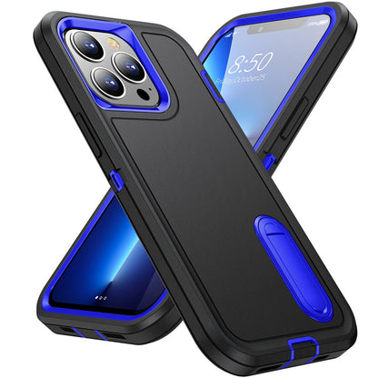 For Apple iPhone 16 Plus (6.7") Hybrid 3 Layers Hard 3in1 Shockproof with Kickstand Heavy Duty Hard TPU Rubber Anti-Drop Case Cover Black / Blue