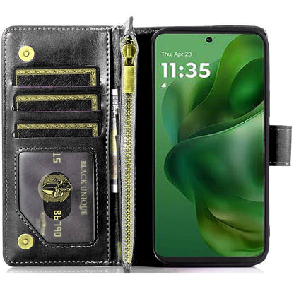 For Samsung Galaxy S26 Leather Wallet Case with Zipper, 9 Card Slots, Cash Pocket, Stand & Strap, Clutch Pouch Design Case Cover Black