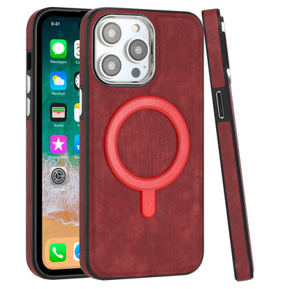 For Apple iPhone 17 Pro Max Fashion PU Vegan Leather Chrome Edge Hybrid, MagSafe Compatible, Durable TPU Hard PC Case Cover