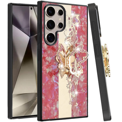 For Samsung Galaxy S25 Ultra Diamonds 3D Fashion Bling Sparkly Glitter Ornaments Engraving Hybrid with Ring Stand Case Cover