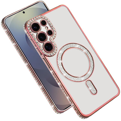 For Samsung Galaxy S24 Ultra Bling Case with Diamond Magnetic Circle, Transparent Slim Shockproof Hybrid Slim Fit Case Cover