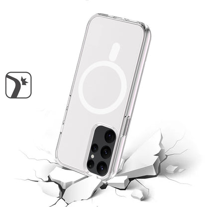 For Samsung Galaxy S26 Ultra MagSafe Compatible Transparent Hybrid Case with Magnetic Circle, Shock Absorption TPU Rubber Case Cover