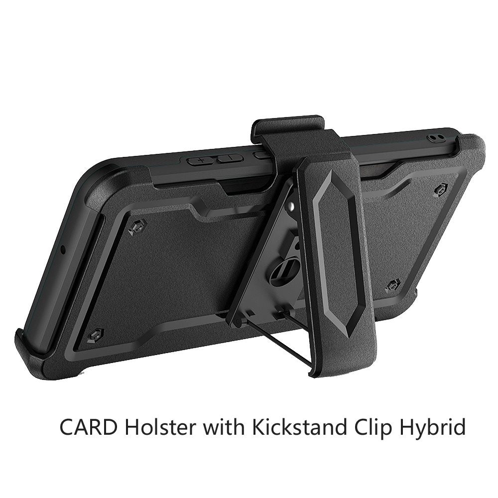 For Apple iPhone SE 3 (2022) SE/8/7 Full-Body Hybrid Heavy Duty Armor Case with Belt Clip Holster, Credit Card Holder & Kickstand Case Cover Black