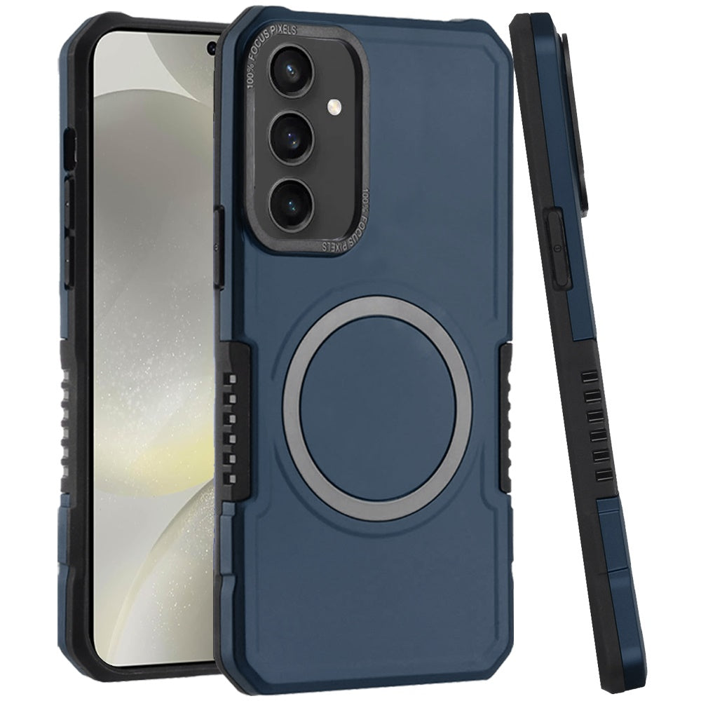 For Samsung Galaxy S25+ /S25 Plus /S24+ Plus Hybrid Armor Grip Metal Magnetic Circle Compatible with MagSafe for Wireless Charging Shockproof Case Cover