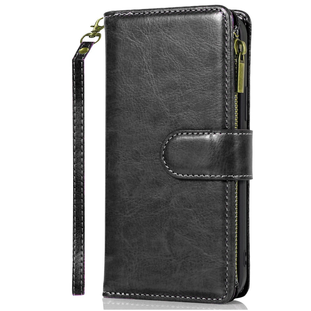 For Motorola Edge 2025 Leather Wallet Case with Zipper, 9 Card Slots, Cash Pocket, Stand & Strap, Clutch Pouch Design Case Cover Black