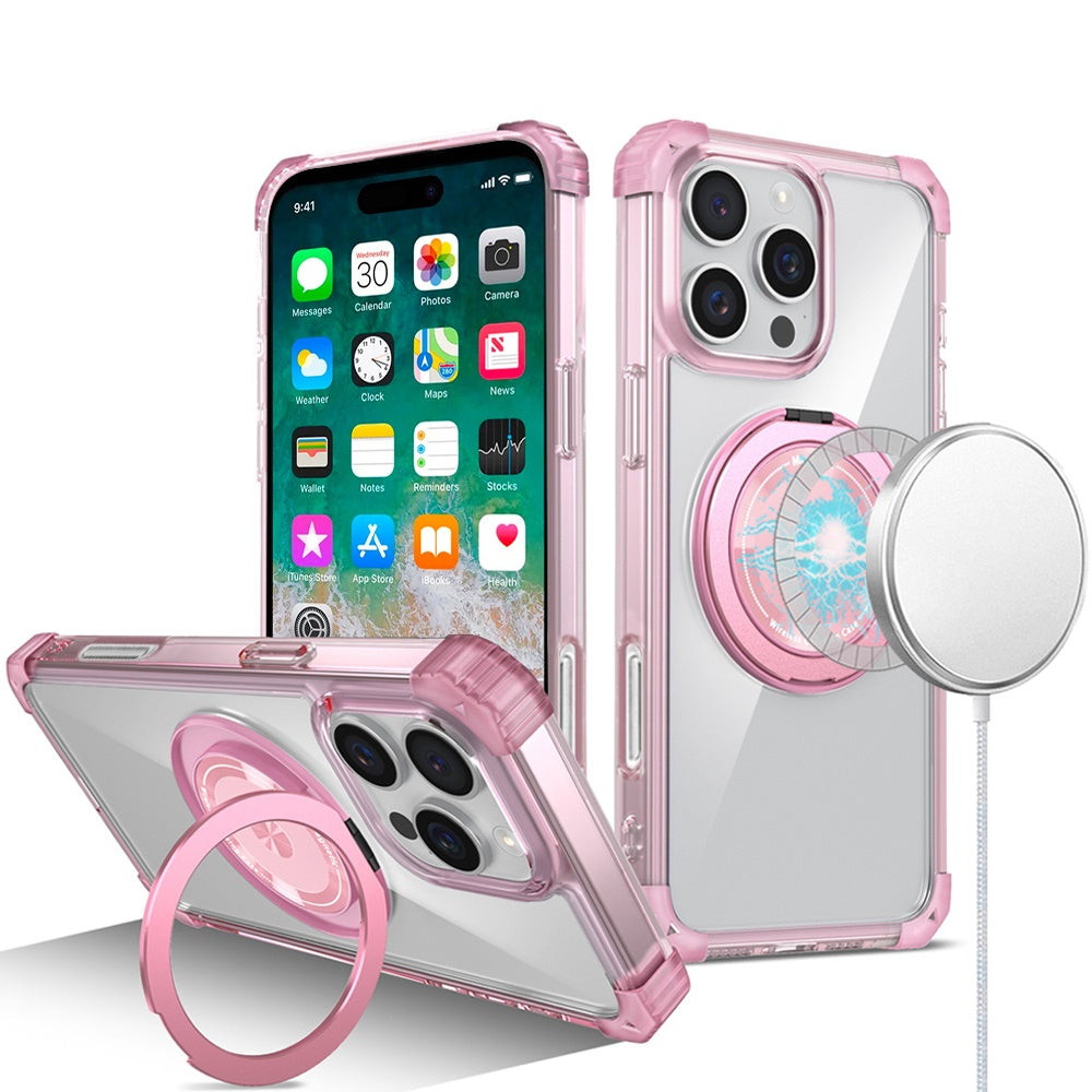 For Apple iPhone 16 (6.1") Magnetic [Compatible with Magsafe] with 360° Rotatable Ring Holder Invisible Stand Transparent Case Cover