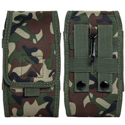 For Apple iPhone 16 Plus (6.7") Universal Vertical Pouch Case Camouflage Cell Phone Holster with Belt Clip Loop, Carabiner & Credit Card Slot Cover [Camo Green]
