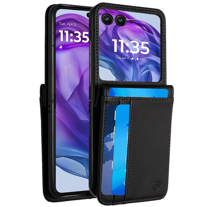 For Motorola Razr+ Plus 2024 Wallet Back Storage PU Leather with Credit Card ID Slots Holder Pocket Hybrid Protective Case Cover