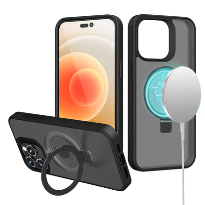 For Apple iPhone 17E /16E Magnetic Circle Kickstand with MagSafe Compatibility, Matte Skin, Rugged Bumper, and Ring Holder Case Cover Black